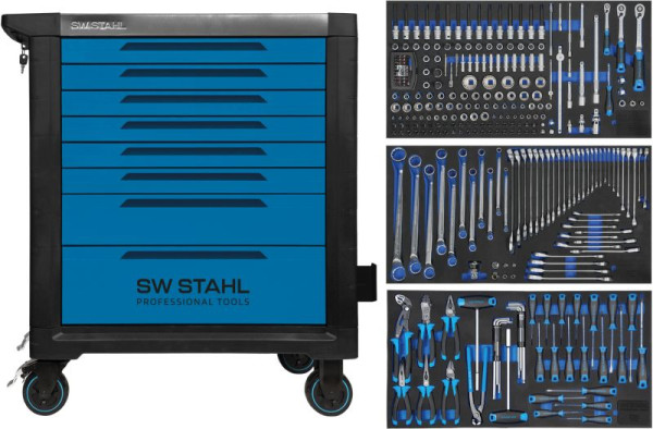Chariot d'atelier professionnel SW-Stahl TT802, bleu, équipé, 304 pièces, Z3208