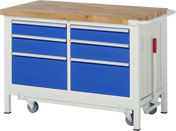 Établi RAU avec châssis abaissable série 8000, conteneur à double base (6x tiroir), 1250x880x700 mm, 05-8475A2-127B4F.11