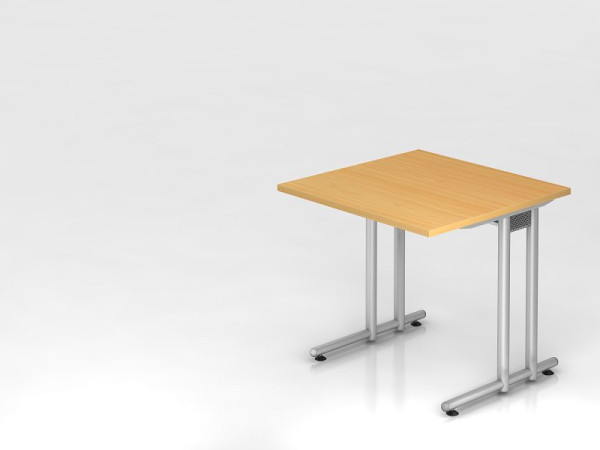 Bureau Hammerbacher pied C 80x80cm hêtre/argent, hauteur de travail 72 cm, VNS08/6/S