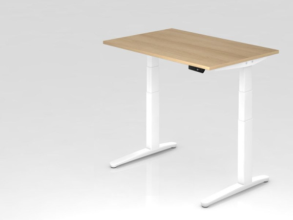 Bureau assis-debout électrique Hammerbacher 120x80cm chêne/blanc, forme rectangulaire, VXBHM12/E/WW