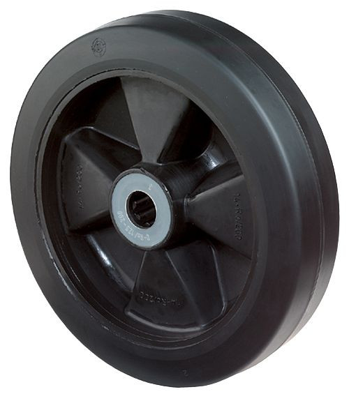 Roue en caoutchouc BS Wheels, largeur de roue 30 mm, Ø de roue 100 mm, capacité de charge 140 kg, pneus élastiques noirs, corps de roue en plastique, roulement à rouleaux, lot de 4, B60.100