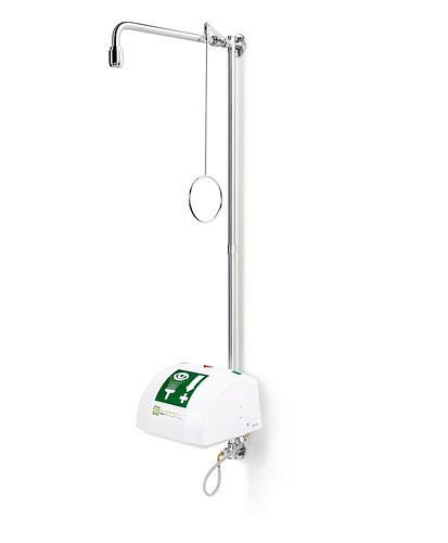 Douche de corps B-SAFETY avec douchette pour les yeux avec bac collecteur et couvercle, acier inoxydable, montage mural, BR 868095, DVGW, 305287