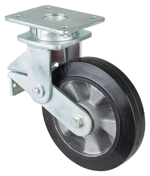 Roues BS Roulettes fortes charges à ressorts, largeur 50 mm, Ø200 mm, jusqu'à 450 kg, bandages élastiques noirs, corps de roue en aluminium, roulements à billes, T100.B80.200