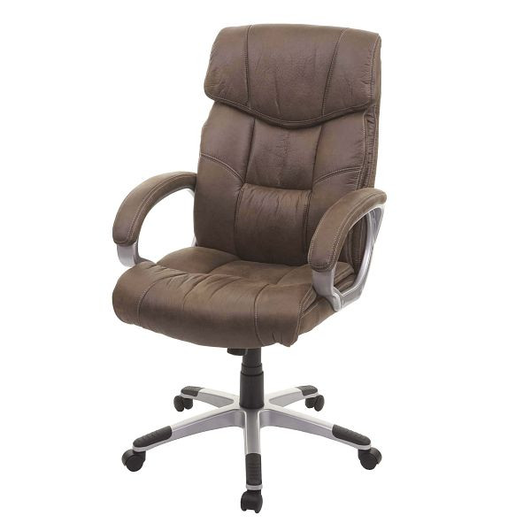Chaise de bureau Mendler HWC-A71, chaise de direction, chaise pivotante, chaise de bureau, tissu/textile, aspect daim marron, 74184
