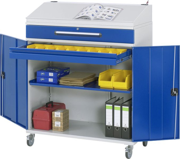 Bureau debout avec armoire latérale RAU - modèle 03, L1100 x P520 x H1110/1220 mm, avec jeu de roulettes, 07-1100-M03F.11