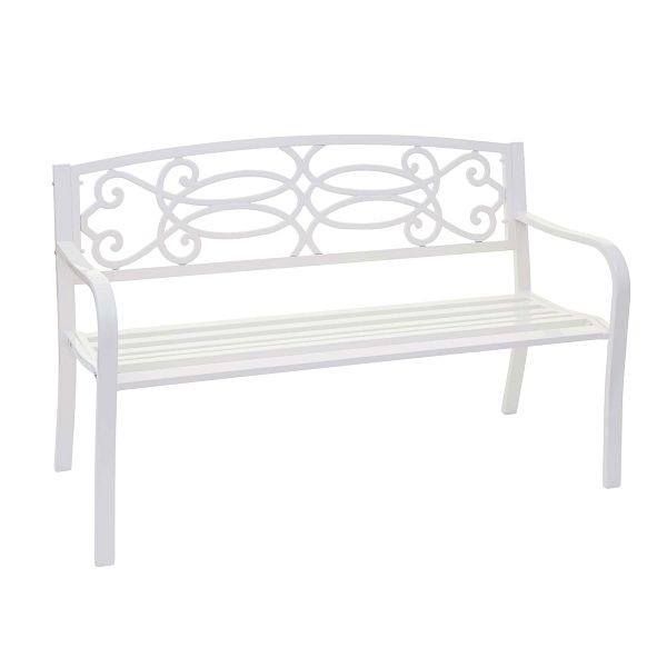 Banc de jardin Mendler HWC-F44, banquette de parc, 2 places en acier peint par poudrage, blanc, 76761
