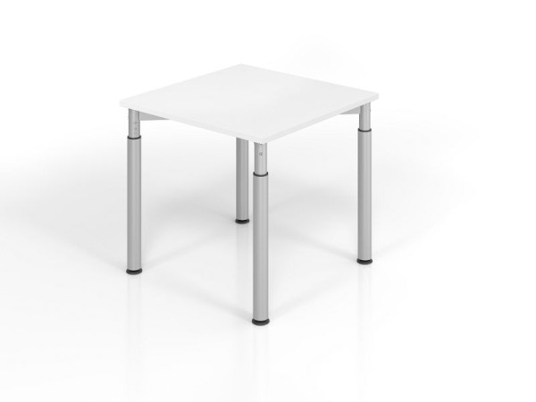 Bureau Hammerbacher YS08, 80 x 80 cm, plateau : blanc, épaisseur 25 mm, chant épais en ABS, forme rectangulaire, argent, VYS08/W/S