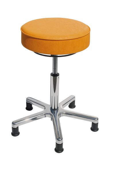 Tabouret Lotz, assise en similicuir jaune maïs, hauteur d'assise 540-720mm, base en aluminium, patins au sol, 3861.0-05