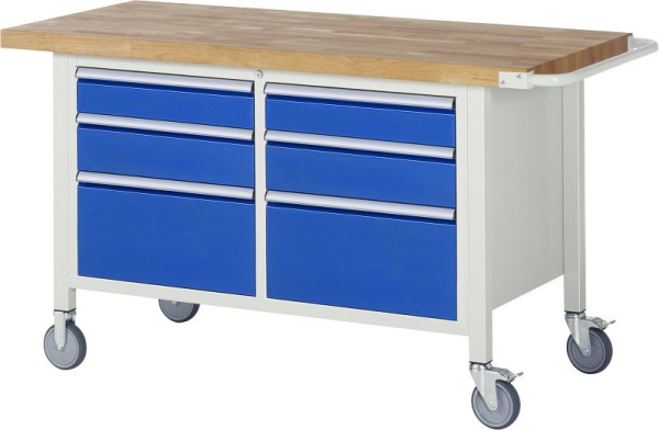 Établi mobile RAU série 8000, conteneur à double fond (6x tiroirs), 1500x880x700 mm, 05-8475A2-157B4S.11