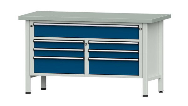 Établis ANKE Établi en caisson, modèle 258 V, 1500 x 700 x 840 mm, RAL 7035/5010, ZBP 40 mm, 304.140