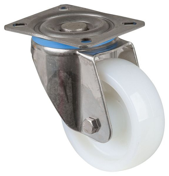 Roulettes pivotantes pour charges lourdes en acier inoxydable, roue en acier inoxydable, roue en plastique, roulement lisse, plaque à visser, diamètre 100 mm, HS100.A90.100