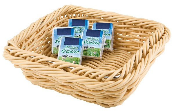 Panier APS GN 1/6, 17,6 x 16,2 cm, hauteur : 6,5 cm, polypropylène, beige clair, avec fil inox dans le bord, 40228