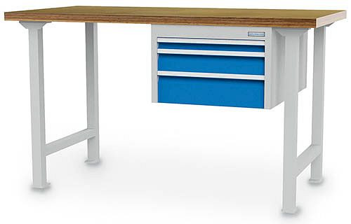 Établi en rangée Bedrunka+Hirth, avec bloc de tiroirs suspendu, avec 3 tiroirs, 1500 x 750 x 859 mm, 03.15.535.2VA
