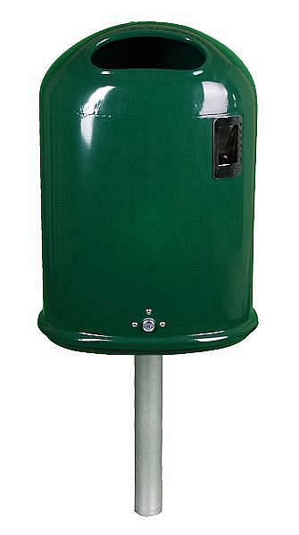Poubelle ovale Renner, environ 45 L, avec vidage par le bas et cendrier au design chromé, avec rail et clé, galvanisée à chaud, 7035-10FV