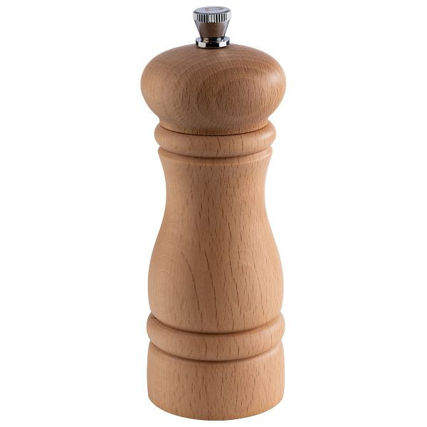 Moulin à poivre APS, Ø 5,5 x 15,5 cm, bois de hêtre, léger, broyeur en céramique, degré de mouture réglable en continu, arbre en acier inoxydable, 40570