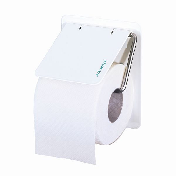 Porte-papier toilette Air Wolf, série Omega, H x L x P : 155 x 130 x 117 mm, acier inoxydable blanc, 29-432