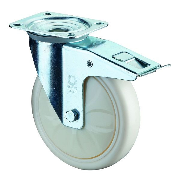 Rouleau de transport BS rollers avec frein, largeur 50 mm, Ø200 mm, jusqu'à 300 kg, bande de roulement/corps de roue en plastique, roulements à billes, L420.B15.201