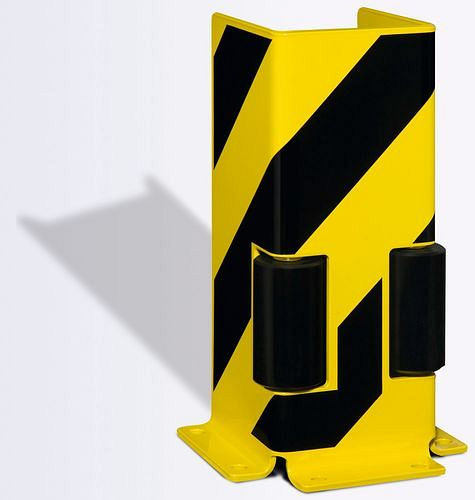 Support de protection contre les collisions DENIOS en acier, profilé en U, galet de guidage, hauteur 400 mm, jaune / noir, 219-757