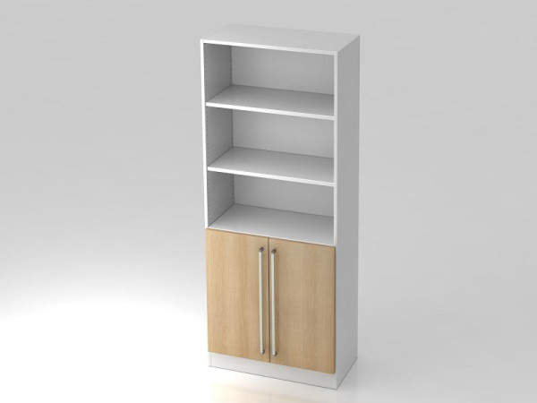 Armoire Hammerbacher 5OH, 2 portes sous le panneau de plinthe, poignée chromée blanc/chêne, 80x42x200,4 cm (LxPxH), V7700/W/E/CE