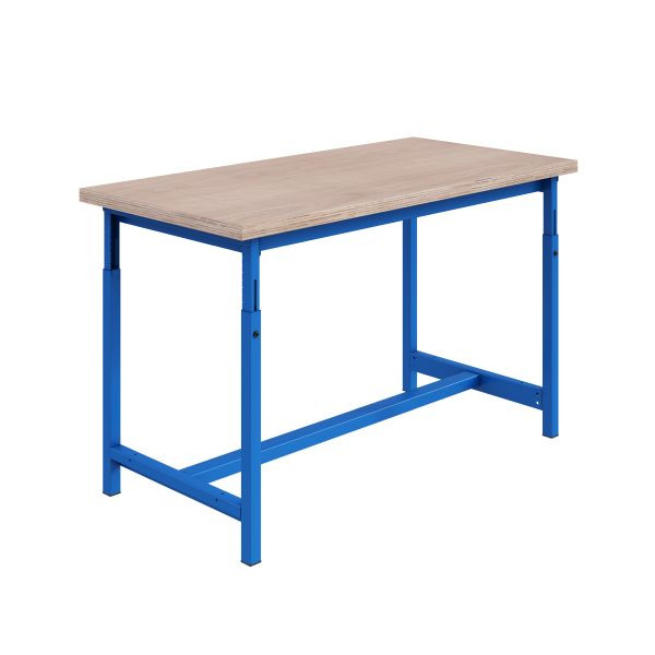 Etabli SOFAME PTH, réglable en hauteur mécaniquement, L 1200 x P 750 x H 780 à 1060 mm, plan de travail multiplex 40 mm, bleu ciel RAL 5015, W010020243BI