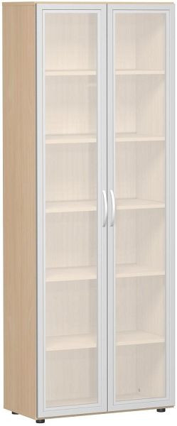 Armoire à double porte geramöbel avec portes en verre satiné dans un cadre en bois, avec pieds, y compris amortisseur de porte, 800x420x2160, hêtre, S-386821-GTB