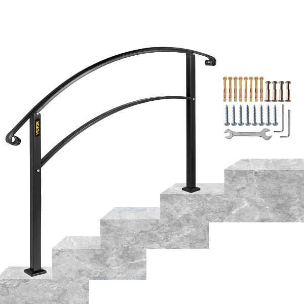 VEVOR 4FT main courante d'escalier réglable en fer noir 3 à 4 marches Stable décoration élégante salon, 4FTHWTYFSBLACK001V0