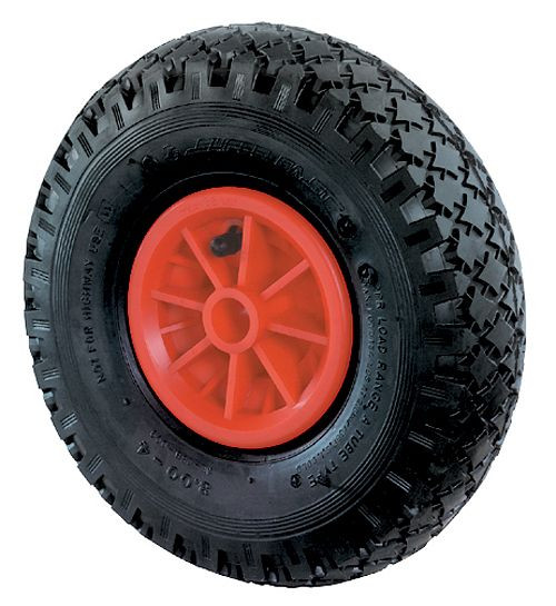 Roue pneumatique à roulettes BS, largeur de roue 100 mm, Ø roue 400 mm, capacité de charge 250 kg, bande de roulement en caoutchouc noir, corps de roue en plastique, palier lisse, D10.400