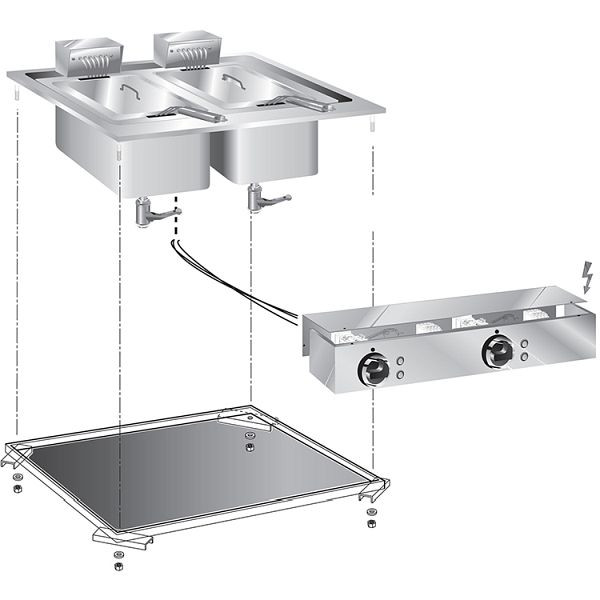 Friteuse encastrable Gastro-Inox 10 + 10 litres 10kW, 60cm avec boîtier de raccordement, 160.522