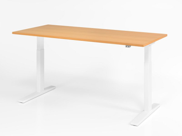 Bureau Hammerbacher XMKA19, 180 x 80 cm, plateau : hêtre, épaisseur 25 mm, chant épais en ABS, forme rectangulaire, blanc, VXMKA19/6/W