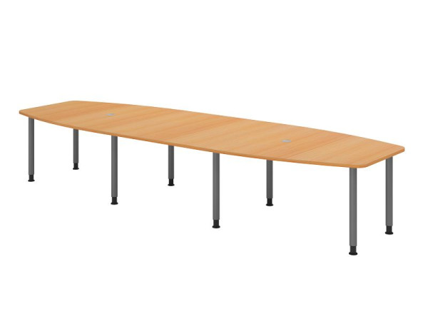 Table de conférence Hammerbacher KT40C, 400 x 130 cm, plateau : hêtre, épaisseur 25 mm, structure à huit pieds graphite, tube rond 6 cm, hauteur de travail 72-74 cm, VKT40C/6/G