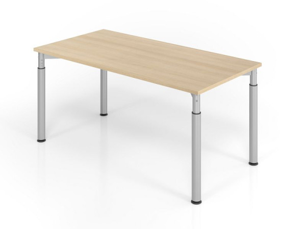 Bureau Hammerbacher YS16, 160 x 80 cm, plateau : chêne, épaisseur 25 mm, chant épais en ABS, forme rectangulaire, argent, VYS16/E/S