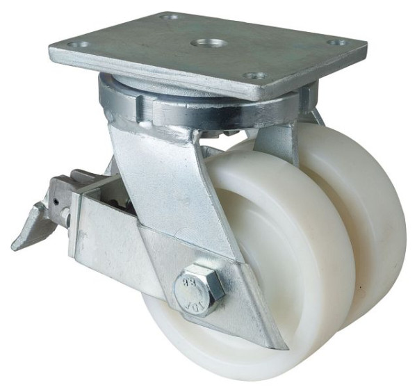 Roulettes BS Roulette double robuste avec roue/blocage, largeur 2x48 mm, Ø150 mm, jusqu'à 1800 kg, bande de roulement/corps de roue plastique, roulement à billes, S120.B15.151