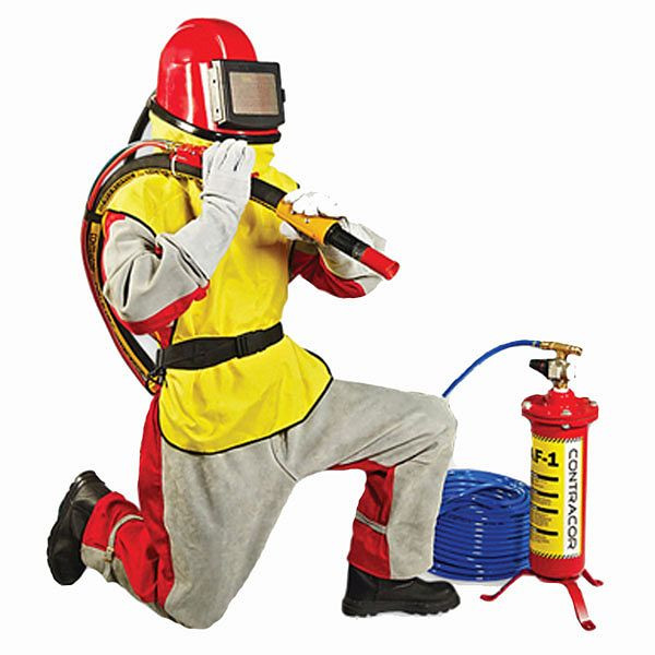 Contracor SafePack-Comfort, y compris filtre à air respirable, tuyau d’air respirable, combinaison de sablage taille 54, y compris gants de sablage en cuir, casque de protection, 10130905