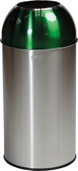 Orgavente Recycling Containers with hole 40 litres en acier inoxydable brossé / couvercle peint, Vert électrique, HxØxØ 740x350x200 mm, OD-6140-SGRN