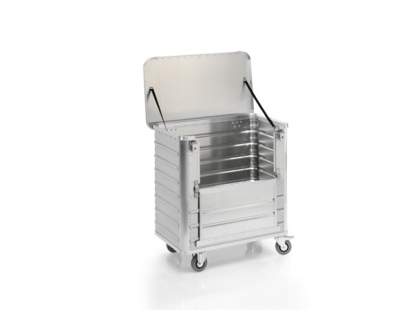 Chariot de transport Gmöhling, paroi longitudinale pliable, avec couvercle + serrures, G®-TRANS D 3508 / 360 l, aluminium, 220350832