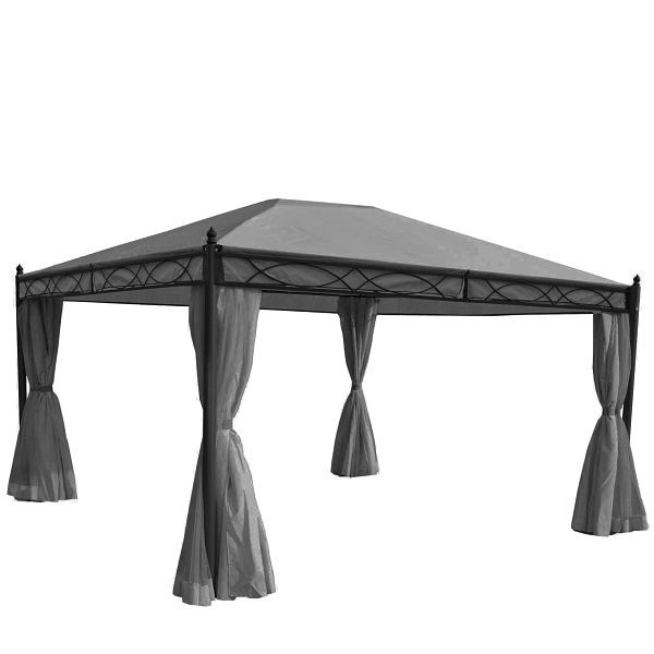Mendler Pergola Cadiz, pavillon de jardin, cadre stable 7cm avec paroi latérale + moustiquaire, gris 4x3m, 65464