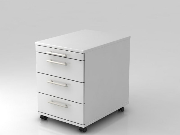 Conteneur roulant Hammerbacher 58 cm, 3 tiroirs, poignée de garde-corps en plastique, blanc, V1606/W/W/RE