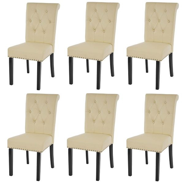 Ensemble de 6 chaises de salle à manger Mendler Chesterfield II, chaise chaise de cuisine, rivets, simili cuir, crème, pieds foncés, 38299+38299+38299