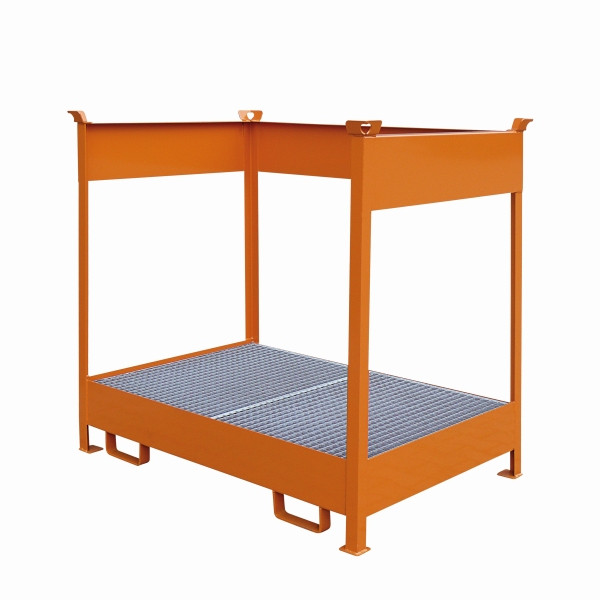 Palette d'empilage de fûts industriels Eichinger avec bac de récupération, 2 x fûts orange pur, 22630000000000