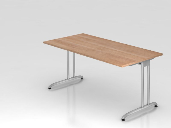 Bureau Hammerbacher pied C 160x80cm noyer, chemin de câbles horizontal, hauteur de travail 72 cm, VBS16/N/S
