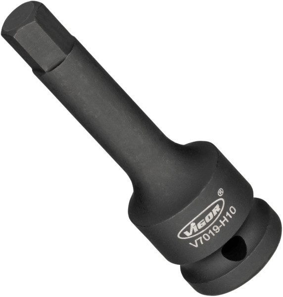 Embout de tournevis pour clé à chocs VIGOR, carré creux 12,5 mm (1/2 pouce), profil à six pans intérieurs, 10 mm, V7019-H10