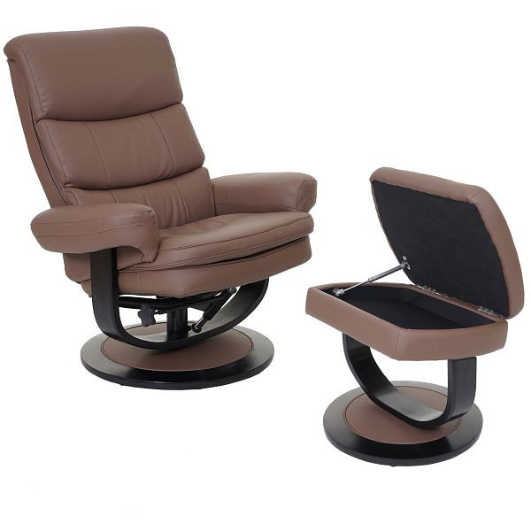 Fauteuil relax Mendler HWC-C16, fauteuil TV, fauteuil TV, tabouret avec compartiment de rangement, simili cuir, chocolat, 55627