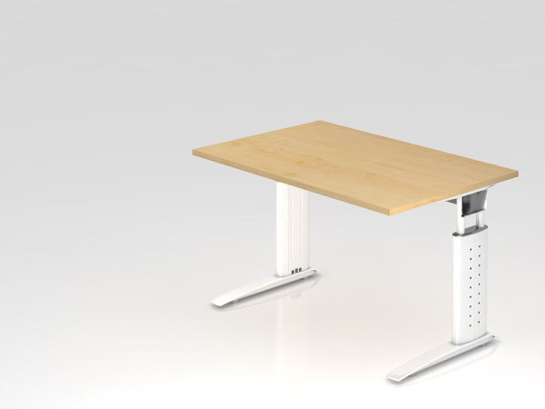 Bureau Hammerbacher pied C 120x80cm érable/blanc, hauteur de travail 68-86 cm réglable, VUS12/3/W