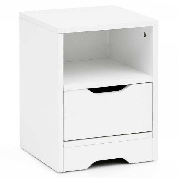 Console de nuit Wohnling 31x43x31cm blanc mat 1 tiroir et rangement, WL5.700