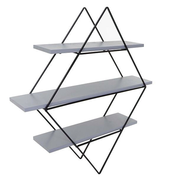Étagère murale Mendler HWC-A80, étagère suspendue, design industriel en bois véritable 60x55x12cm, gris-bleu, 94477