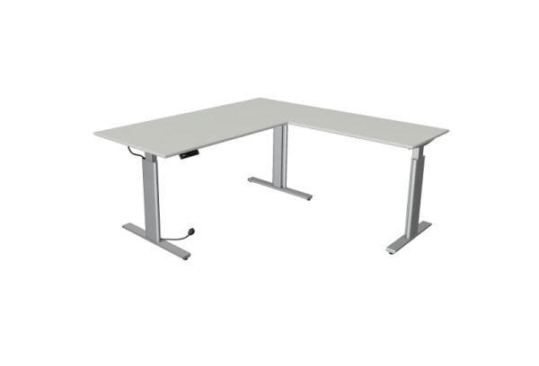 Kerkmann Move 3 table assis/debout argent L 2000 x P 1000 mm avec élément complémentaire 1000 x 600 mm, gris clair, 10234111