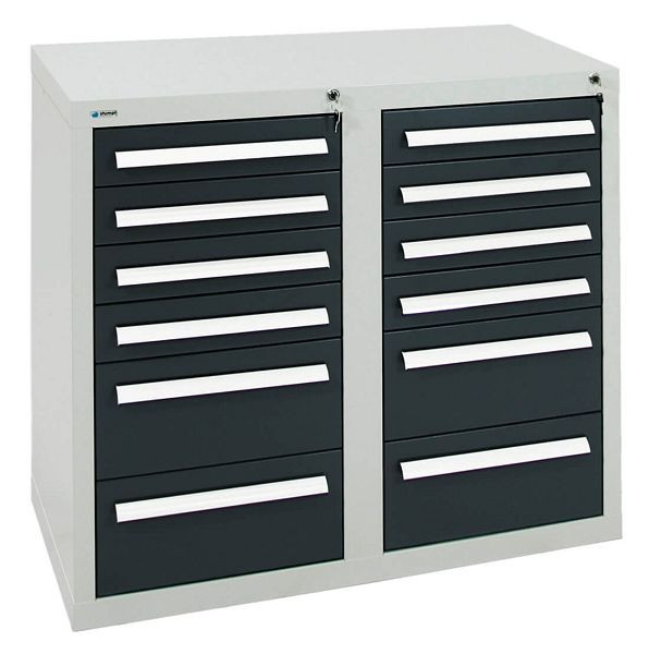 armoire à tiroirs émoussés série T-100/35-2, RAL 7035/7016, 12 tiroirs (8x100, 4x200mm), 8152671