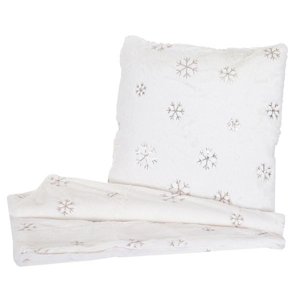 Mendler ensemble couverture + oreiller décoratif neige, couverture câline canapé couverture oreiller décoratif + remplissage, paillettes moelleuses, 51873