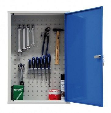 Armoire murale à outils ADB, 1 porte avec jeu de crochets, couleur de la porte : bleu, RAL 5012, dimensions totales : HxLxP : 750x500x200 mm, 52604