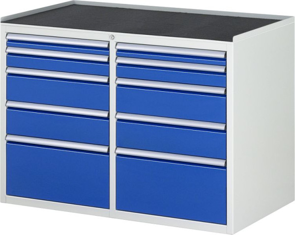 Armoire à tiroirs RAU série 7000, L1145xP650xH825mm, tiroirs gauche : H60 H90 2xH150 H270mm, droite : H60 H90 2xH150 H270mm, support métallique, 03-LL5.2.2A-MT.11